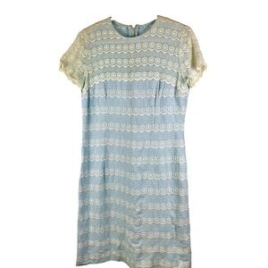Vintage Leslie Pomer 1950's Blue‎ Lace Sheath Dress Short Sleeve Mod Style